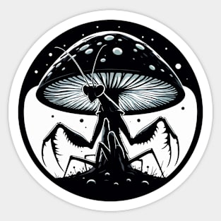 Monochromatic Praying Mantis in Mushroom Garden Sticker